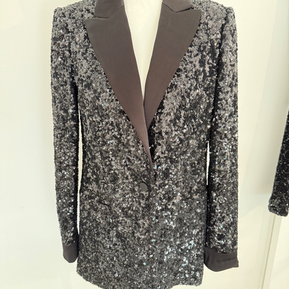 Alice & Olivia Breann Sequin Fitted Black Blazer Evening Cocktail - Picture 3 of 7